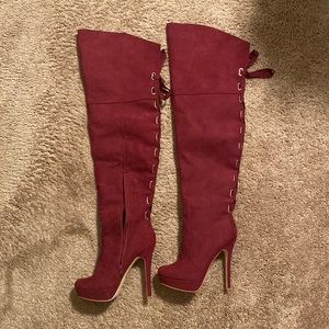 Burgundy Shoedazzle thigh high boots